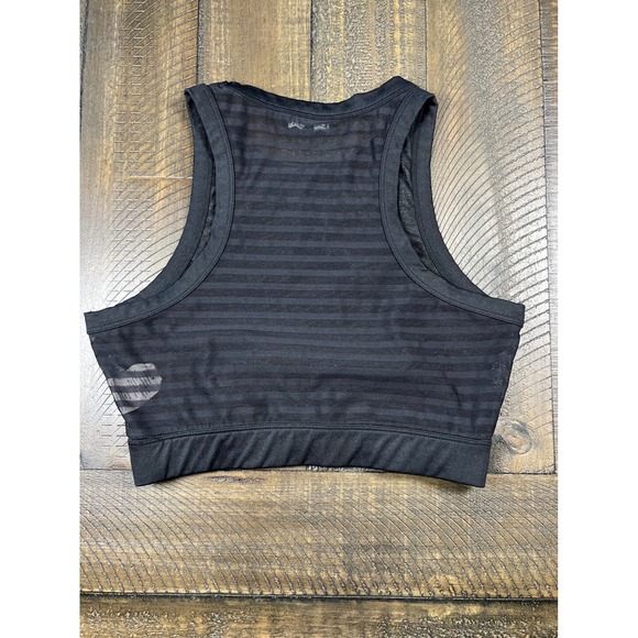 BEBE Sport, Sheer Black Stripe Black Sports Bra, BEBE Crystal Spellout, Size M - Picture 5 of 7